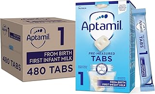 Aptamil 1 First Baby Milk Formula Pre-Measured Tabs, From Birth, 120 Tabs (Pack of 4) - 1 tab = 1 scoop (23g)